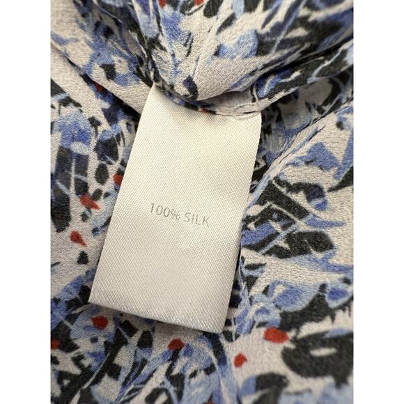 Saloni Lizzie Silk Maxi Dress Blue Ruffle Floral Sleeveless V Neck Tie Waist XS - Picture 14 of 14